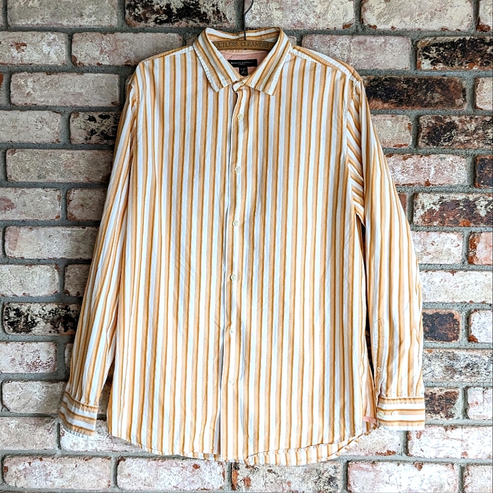 🍈 Banana Republic Classic Orange Striped Button Up Long-Sleeved Shirt L 16-16.5